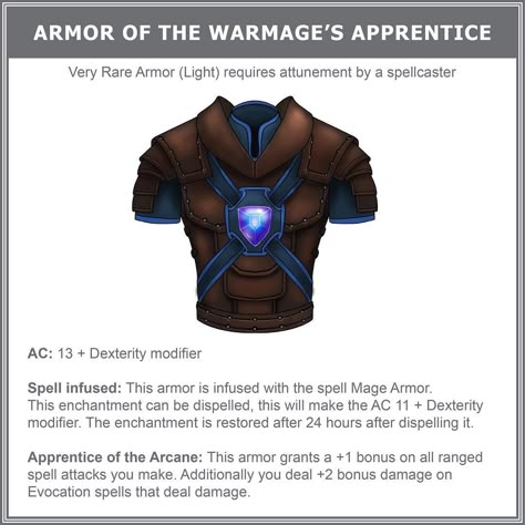 Got a few requests for armor. It’s first time I’ve drawn armor! Hope you’ll enjoy it as much as I did making it :) . . . . . . . .… Sorcerer Apprentice, Homebrew Items, Magic Armor, Dnd Magic, Dnd Items, Magical Items, D D Items, Dnd 5e Homebrew, Dnd Dragons