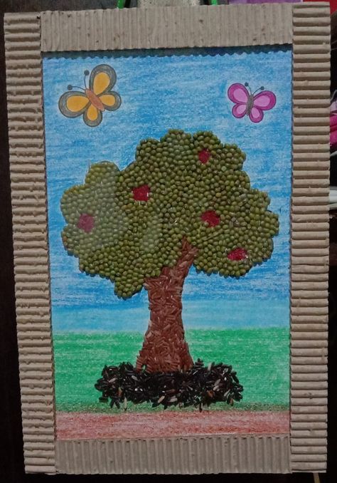 #kolase #kolasebijibijian #prakaryakolase Grain Painting, Seed Art, Kindergarden Activities, Independent House, Arts Ideas, Simple Craft, Preschool Art Activities, Class Decoration, Preschool Art