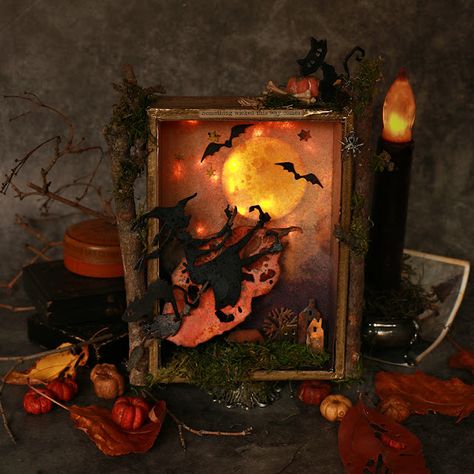 Tim Holtz Halloween, Cuttlebug Ideas, Halloween Shadow, Halloween Vignette, House Pumpkin, Halloween Diorama, Halloween Shadow Box, Tim Holtz Dies, Metallic Christmas