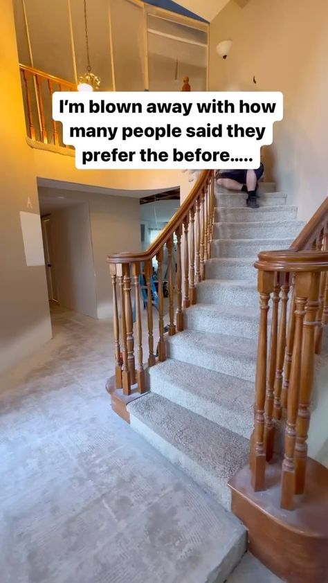 BuildersRx | @straight_up_stairs wants to know which you preferred? Before or after?👇 “Listen everyone is entitled to their own opinion. But I’m... | Instagram White Stair Risers, Square Balusters, Classic Carpet, Oak Handrail, Stair Risers, Diy And Home Improvement, Construction Tools, Shaker Style, Black Square