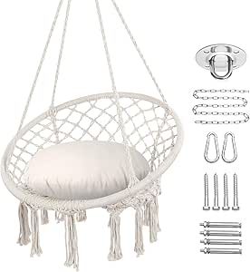 Dorm Decor Ideas, Boho Dorm Decor, Rope Hammock Chair, Boho Dorm Room, Boho Dorm, Hanging Chair From Ceiling, Macrame Swing, Rope Chair, Rope Hammock