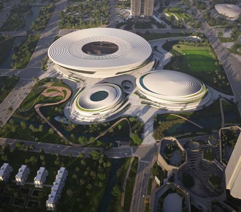 World Cup Stadiums, Culture Center, Stadium Architecture, Sports Centre, Indoor Arena, Stadium Design, Sports Stadium, Zaha Hadid Architects, Sports Complex