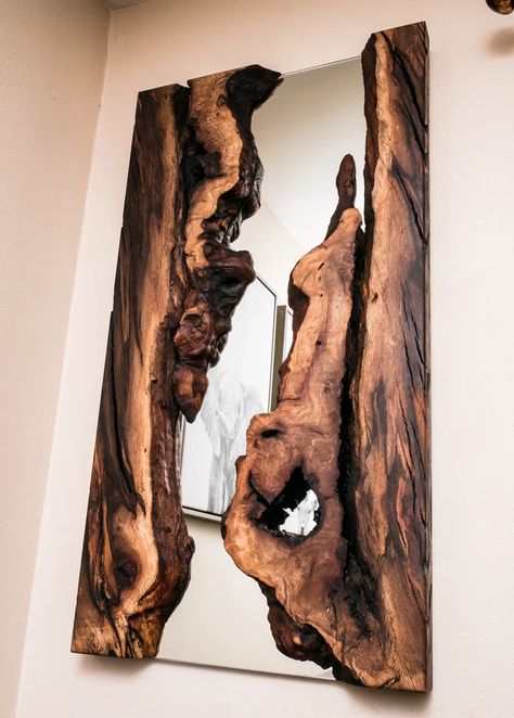 LumberLust Designs | Live Edge River Mirror, Wood Slab Wall Art Live Edge Mirror Frame, Live Edge Wall Art, Live Edge Wood Mirror, Live Edge Mirror, Mirror Over Fireplace, Building A Wooden House, Entryway Inspo, Dining Table Epoxy, Burled Wood Coffee Table