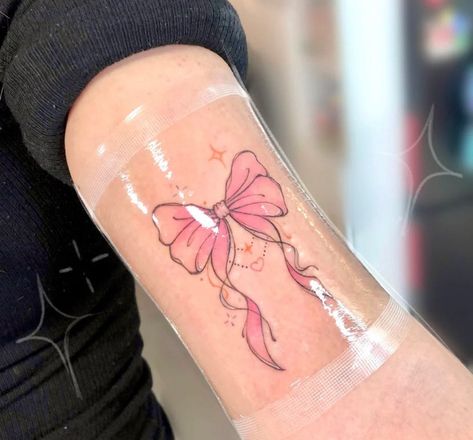 Kawaii Bow Tattoo, Pink Bow Tattoos, Small Girly Tattoos, Pink Tattoo, Hello Kitty Tattoos, Ribbon Tattoos, Small Pretty Tattoos, Bow Tattoo, Pretty Tattoos For Women