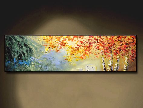 Texture colorful forest painting on canvas, horizontal canvas wall art,dining room pictures, office ,Oversized Panoramic Wall Decor Horizontal Long Canvas Painting Ideas, Dining Room Pictures, Wall Art Dining Room, Wall Art Dining, Colorful Forest, Art Dining Room, Abstract Wall Painting, Lush Forest, Horizontal Wall Art