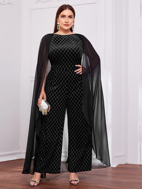 Toy Donlar�ı, Cape Jumpsuit, Outfit Elegantes, Velvet Cape, Men Stylish Dress, Plus Size Jumpsuit, Flounce Sleeve, Curvy Outfits, Shein Style