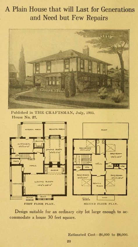 Twenty-four Craftsman Houses, 1911. Gustav Stickley From the Collection of the Winterthur Museum Library. Stickley Furniture Plans, Room Deviders, Craftsman Houses, Vintage Floor Plans, Different House Styles, Stickley Furniture, Winterthur Museum, Gustav Stickley, Houses Plans