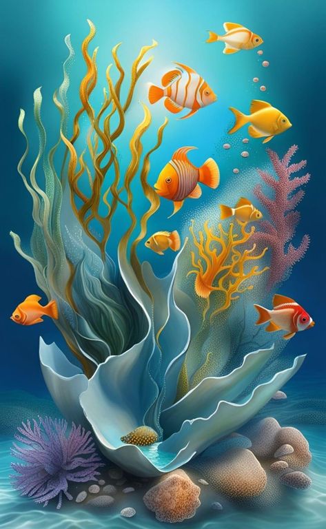 Ocean Creatures Art, Sea Life Wallpaper, Coral Reef Art, Ocean Art Painting, Underwater Wallpaper, Sea Creatures Art, Wild Animal Wallpaper, Underwater Painting, Sea Life Art