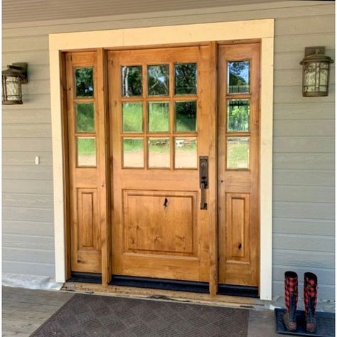 Modern Farmhouse Knotty Alder 9 Lite Clear Glass Exterior Door Glass Exterior Door, Large Dog Door, Front Door Inspiration, Rustic Front Door, Glass Exterior, Exterior Doors With Glass, Rustic Inspiration, Stained Doors, Farmhouse Front Door