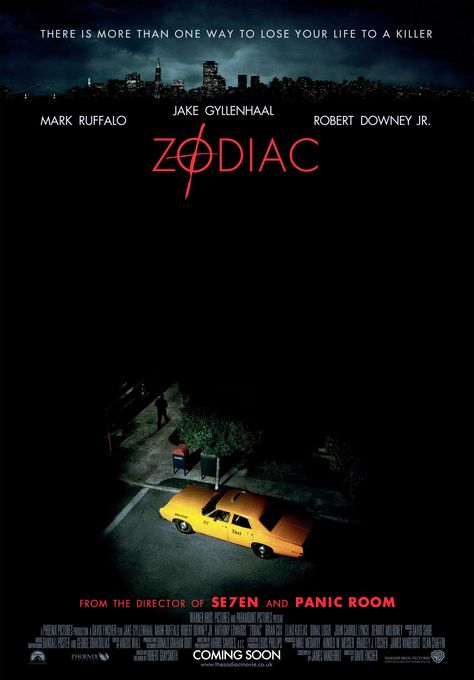 "Zodiac" British advance movie poster, 2007. Zodiac Movie, Zodiac 2007, Elias Koteas, Zodiac Killer, David Fincher, Cinema Posters, Film School, Mark Ruffalo, Jake Gyllenhaal