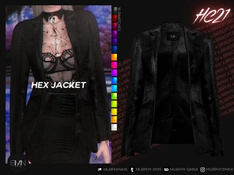 Hex Leather Jacket [HC21] - The Sims 4 Download - SimsDomination Aesthetic Sims, Grunge Jacket, Sims Inspiration, Sims Packs, Cc Mods, Sims 4 Download, Sims 4 Game Mods, Sims Ideas, Sims 4 Dresses