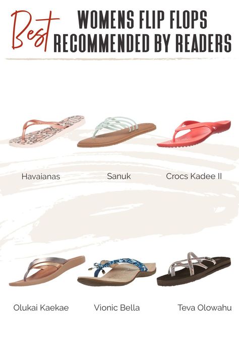 Flip flops are easy to wear when lounging beach side and they’re an absolute relief after you’ve been hiking all dayWe asked our readers what they voted as the best flip flops for women and these are their top picks. Which are yours #TravelFashionGirl #TravelFashion #TravelSandals #womensflipfops #amazon #bestflipflops Best Travel Sandals, Best Flip Flops, Travel Sandals, Travel Fashion Girl, Flip Flops For Women, Comfortable Flip Flops, Beach Side, Walking Sandals, Beach Flip Flops