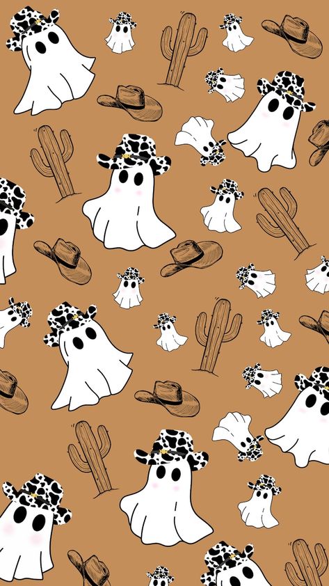 Cute Fall Western Wallpapers, Boot Scootin Spooky Wallpaper, Halloween Cow Background, Country Halloween Backgrounds, Unique Halloween Wallpaper, Halloween Themed Phone Wallpaper, Cowboy Boot Design Drawing, Spooky Cow Wallpaper, Halloween Country Wallpaper