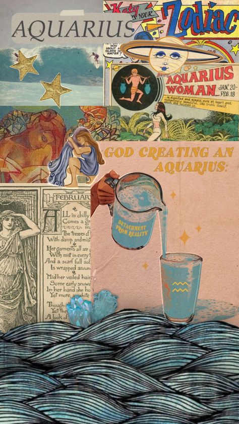 Vintage Aquarius Art, Aquarius Mood Board Aesthetic, Aquarius Venus Aesthetic Style, Age Of Aquarius Aesthetic, Aquarius Sun Aesthetic, Aquarius Background Wallpapers, Aquarius Wallpaper Iphone Aesthetic, Aquarius Mood Board, Zodiac Aesthetic Wallpaper