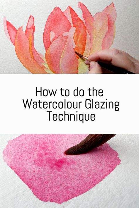 Glazing is useful for creating depth, luminosity, and richness in a watercolor painting. By gradually layering colours, you can create subtle shifts in colour and tone, enhancing the overall vibrancy and complexity of your artwork.  You can also use watercolor glazing to increase color harmony through your painting. How To Layer Watercolor, Watercolor Glazing, Beginner Watercolour, Watercolor Negative Painting, Watercolour Wash, Easy Flower Painting, Fabric Painting Techniques, Watercolor Flowers Tutorial, Watercolor Video