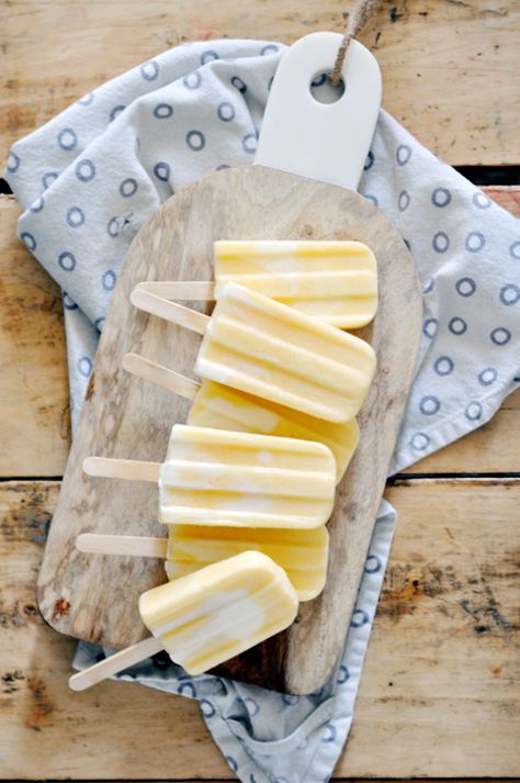 Peaches and Cream Popsicles | Lark & Linen Orange Popsicles, Ice Lollies, White Inspiration, Healthier Desserts, Slow Cooker Desserts, Homemade Popsicles, Peaches And Cream, Ice Pop, Ice Lolly