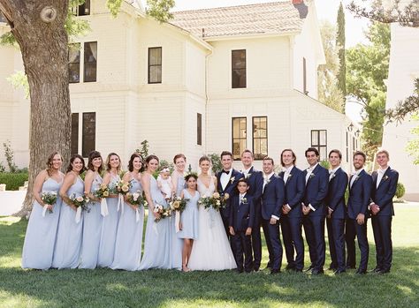 Blue Bridesmaid Dresses | Navy Suit | Wedding Party Inspiration | Summer Wedding | Periwinkle Bridesmaids Dresses | Powder Blue Wedding Navy Suit Light Blue Bridesmaids, Light Blue Bridesmaids Navy Groomsmen, Wedding Periwinkle, Periwinkle Bridesmaid Dresses, Baby Blue Wedding Theme, Powder Blue Bridesmaid Dress, Wedding Core, Bridesmaid Dresses Navy, Groom Suit Navy