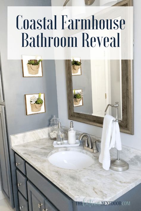 Bathroom Coastal Style, Coastal Farmhouse Bathroom, Tan Bathroom, Farmhouse Bathroom Design, Farmhouse Bathroom Decor Ideas, Fantasy Brown, Farmhouse Shower, Rustic Coastal, Coastal Bathrooms