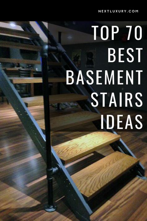 Open Basement Stairs Ideas, Industrial Basement Stairs, Open Tread Stairs Ideas, Stairs Going To Basement Ideas, Modern Basement Staircase, Basement Stairs Open On Both Sides, How To Finish Basement Stairs, Enclosed Basement Stairs, Diy Basement Steps