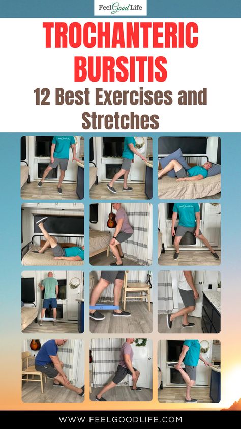 Discover 12 top exercises and stretches designed to alleviate trochanteric bursitis pain and improve mobility. Incorporate these targeted movements into your daily routine to enhance recovery and reclaim an active, pain-free lifestyle. Say goodbye to bursitis discomfort and take a step towards better hip health today! #TrochantericBursitis #Exercises #Stretches #PainRelief #Mobility #Fitness #Recovery #HipHealth Exercise For Bursitis In Hip, Trochanteric Bursa Exercises, Bursitis Hip Relief Stretches, Stretches For Bursitis Hip Pain, Bursitis Hip Relief, Hip Pain Relief Remedies, Hip Health, Bursitis Knee, Hip Impingement