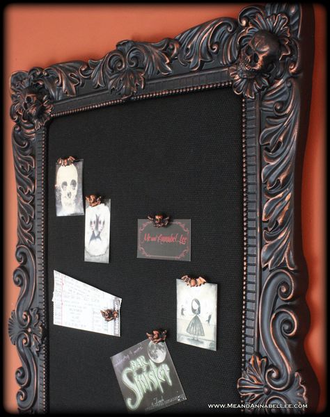 DIY Baroque Gothic Upholstered Skull Memo Board | Goth Home Decor | Ruby Rub 'n Buff | www.MeandAnnabelLee.com Creepy Crafts, Diy Gothic, Victorian Fabric, Interior Room Decoration, Annabel Lee, Rub N Buff, Goth Home, Goth Home Decor, Goth Decor