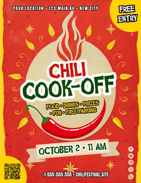 Chili Cook-Off Event Flyer Linkedin Background Image, Linkedin Background, Linkedin Banner, Kindle Book Cover, Chili Cook Off, Etsy Banner, Campaign Posters, Blog Header, Cook Off