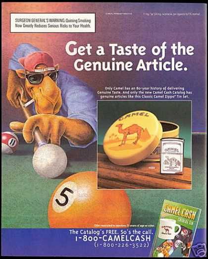 JOE CAMEL........SOURCE VINTAGEADBROWSER.COM......... Camel Ciggerate Ads, Liquor Ads, Joe Camel, Camels Art, Television Advertising, Zippo Lighter, The 1990s, Pool Table, The Good Old Days