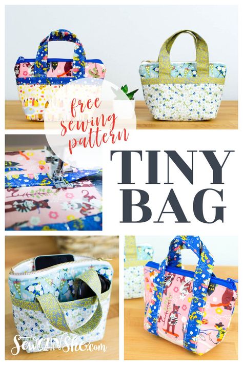 Tiny Bag Sewing Pattern - Sew a super adorable tote - free pattern! Tiny Bag Pattern, Small Tote Bag Pattern, Mini Bag Pattern, Small Bag Pattern, Tiny Bags, Tote Bag Pattern Free, Bags Patterns, Bags Sewing, Bag Sewing Pattern