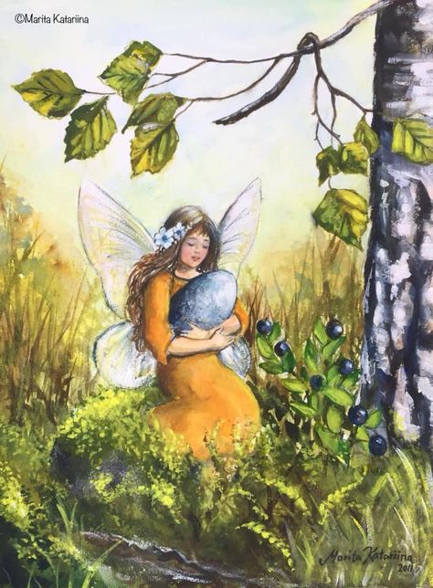 Fantasy Fairy Art, Faerie Forest, Tree Watercolour, Animal Fairy, Magical Land, Bird Eggs, Cat Garden, Angel Painting, Fairy Girl