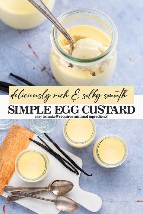 Simple Egg Custard Recipe Egg Custard For One, Small Batch Custard, Raw Egg Recipes, Boiled Egg Pudding, Healthy Custard Recipe, Egg Custard Recipe Easy, Boiled Custard Recipe, Egg Dessert Recipes, Custards Recipe