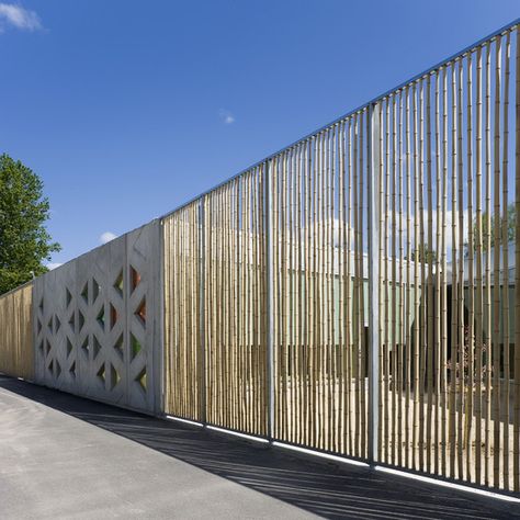 Gallery of Kindergarten Lotte / Kavakava Architects - 9 Sun Breakers, Compound Wall Design, Screen Wall, Kindergarten Design, Innovative Architecture, Wood Architecture, Boundary Walls, Lan Can, Structure Architecture