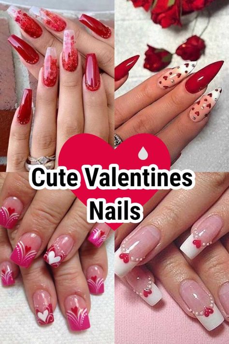 Cute Red and White Nail Art That are Perfect for Valentine - Inspired Beauty Red And White Nail Art, Cute Valentines Nails, Valentine Nails Pink, Cute Red Nails, Valentines Nail Art Designs, January Nail Designs, Red And White Nails, Valentine Nail Art, February Nails