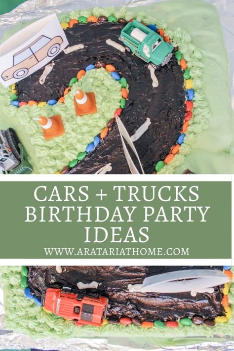 Trucks Party Theme, Cars And Trucks Birthday Party Ideas, Trucks Two Birthday, Two Year Old Birthday Party Trucks, Cars And Trucks 3rd Birthday Party, 2nd Birthday Cars And Trucks, Cars And Trucks Birthday Party Decorations, Transportation Theme Birthday Party Cake, Vehicle First Birthday Party