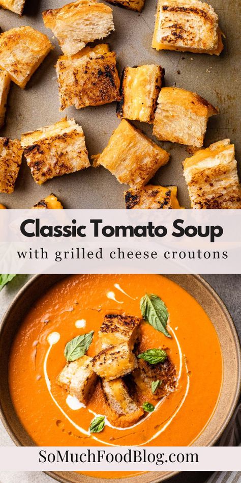 Tomato Soup Grilled Cheese Croutons, Tomato Soup With Grilled Cheese Croutons, Tomato Soup With Grilled Cheese, Soup With Grilled Cheese, Cheese Dippers, Tomato Soup Grilled Cheese, Soup And Grilled Cheese, Grilled Cheese And Tomato Soup, Grilled Cheese Croutons