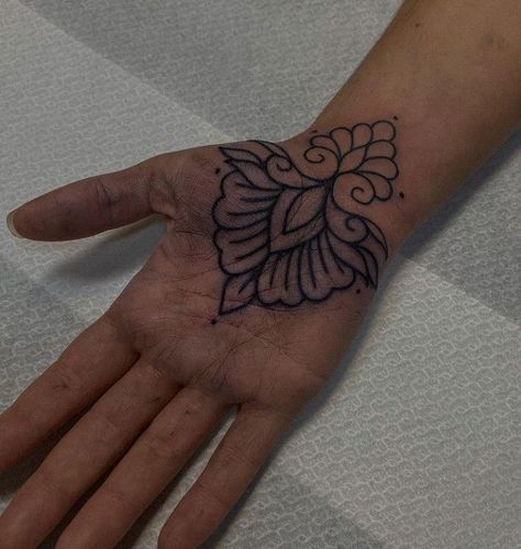 Palm Ornamental Tattoo, Mandala Palm Tattoo, Ornamental Cuff Tattoo, Ornamental Palm Tattoo, Tattoo On Palm Of Hand, Palm Tattoo Hand, Ornamental Finger Tattoo, Palm Hand Tattoo, Palm Tattoos For Women