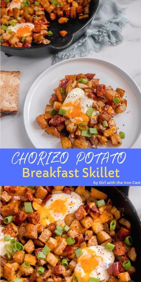 Chorizo Eggs, Chorizo Potato, Breakfast Potatoes Skillet, Chorizo Breakfast, Chorizo And Potato, Potatoes Baked, Chorizo And Eggs, Potato Breakfast, Chorizo Recipes