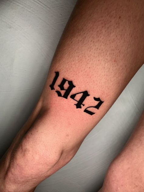 2003 Tattoo Above Knee, Knee Date Tattoo, 1932 Tattoo, 1922 Tattoo, Knee Number Tattoo, Numeros Tattoo, Tattoo Numero, 2006 Tattoo, 1999 Tattoo