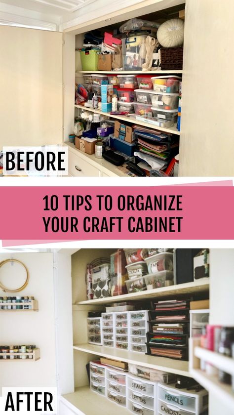 Make Labels, Craft Closet Organization, Craft Cupboard, Craft Closet, Tips For Organizing, Craft Cabinet, Scrapbook Organization, Organize Craft Supplies, Craft Room Design