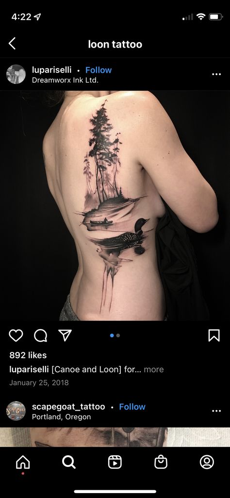 Lake Themed Tattoos, Lake And Trees Tattoo, Adirondack Tattoo, Boundary Waters Tattoo, Loon Tattoos For Women, Coast Redwood Tattoo, Forest And Lake Tattoo, Maine Nature Tattoo, Minnesota Tattoo Ideas