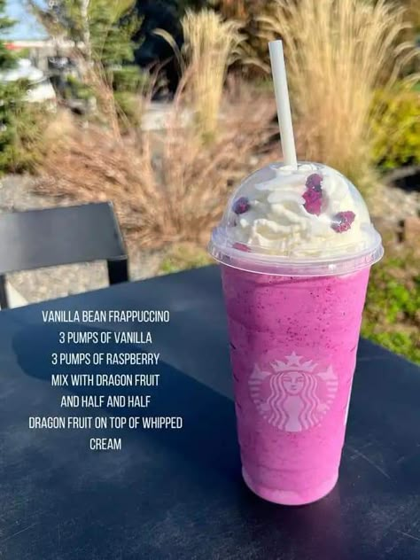 Dragon Fruit Drinks Starbucks, Special Starbucks Frappe Orders, Dragon Fruit Frappuccino, Starbucks Drinks Dragon Fruit, Starbucks Dragon Fruit Drink, Special Starbucks Drinks, Starbucks Orders To Try, Starbucks Smoothie, Starbucks Specialty Drinks