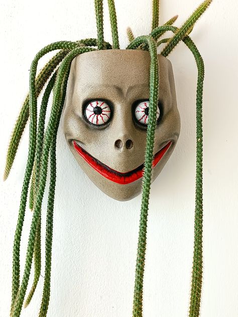 Excited to share the latest addition to my #etsy shop: creepy plant pot/head pot/spooky decor/scary wall decor/halloween/creepy art/gothic home decor/face pot/head planter/wall planter/wall mask https://etsy.me/40KDGxd #halloween #birthday #gothic #creepyplantpot #head Sculpture Planter, Spooky Wall Decor, Trailing Succulents, Pot For Plants, Wall Planters Indoor, Planter Wall, Creepy Ghost, Wall Planters, Hanging Plant Wall