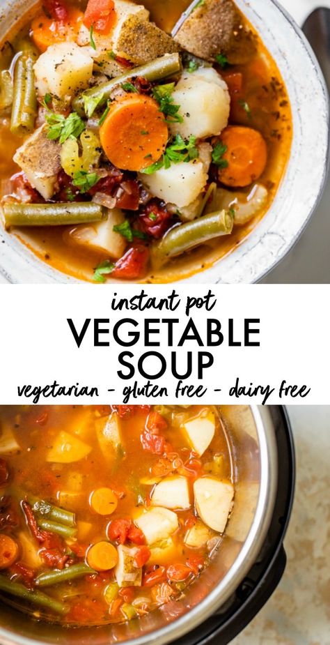 Vegetable Soup Instant Pot, Instant Pot Vegetable Soup, Vegetarische Diners, Soup Instant Pot, Potatoes And Green Beans, Healthy Instant Pot, Instant Pot Recipes Vegetarian, Vegetable Soup Healthy, Vegetable Soup Recipe