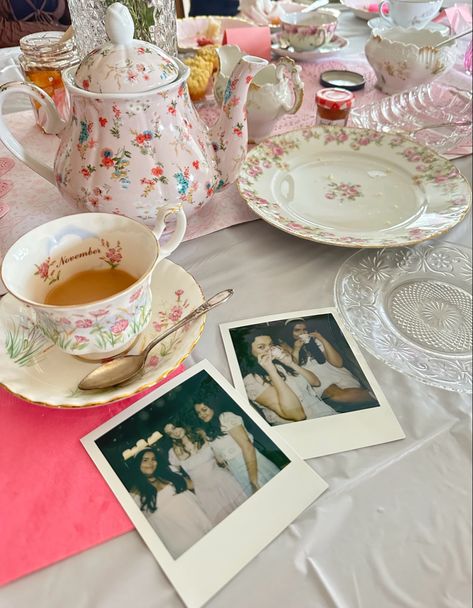 teacups, polaroids, flowers, tea cakes, english tea, spring, birthday, pink Sweet 16 Tea Party, Adult Tea Party, Pink Tea Party, Spring Tea Party, Fairy Tea Parties, Flowers Tea, Graduation Party Planning, Fairy Garden Party, Princess Tea Party