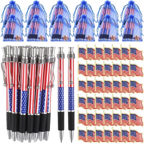 PRICES MAY VARY. Veterans Day Gifts Bulk: the total package includes 200 American flag ballpoint pens, 200 4th of July bulk lapel pins, and 200 organza gift bags, creating an ideal set for large scale events, gatherings, corporate seminars or even for professional office use Quality Material for Long Lasting Use: improve your writing experience with these quality stainless steel patriotic pens with black ink, ensuring a smooth and comfortable writing; The American flag lapel pin is made from dur Veterans Day Party, Veterans Day Gift Ideas, Small Thank You Gift, Veterans Day Gifts, Professional Office, Gifts For Veterans, 4th Of July Party, July Party, Home School