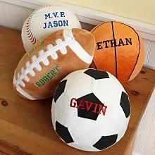 Plush Sport Balls $24.99 Sport Pillow, Soccer Pillow, Organizing Room, Basketball Pillow, Football Pillow, Sports Nursery Theme, Football Pillows, Sports Room Decor, Sports Bedding