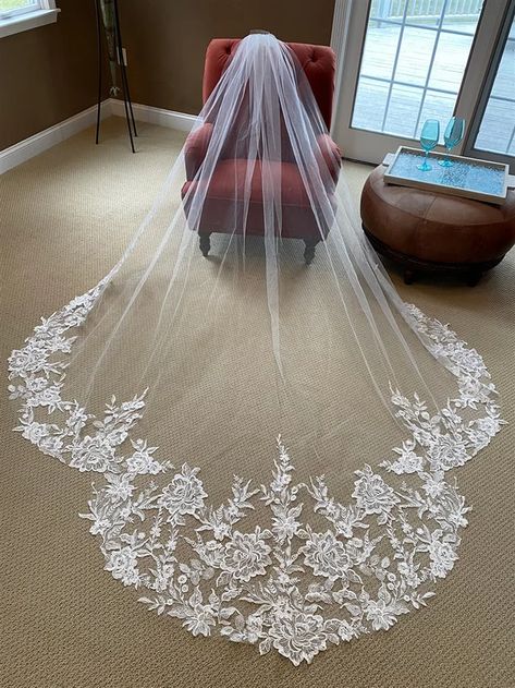 Long Vail Wedding Dresses, Veil Designs, Brides Attire, Cathedral Length Wedding Veil, Simple Wedding Veil, Bridal Closet, Bridal Veils And Headpieces, Long Veil Wedding, Cathedral Bridal Veils