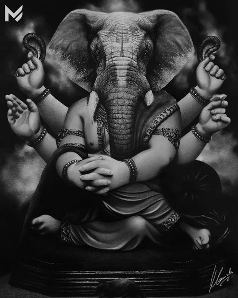 Ganesha Art Illustration, Ganesha Sketch, Portrait Drawing Tips, Text Portrait, Canvas Art Painting Abstract, Ganesha Drawing, Pencil Drawings Of Flowers, Buddhist Art Drawing, Learn To Sketch