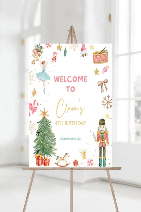 Nutcracker Birthday Welcome To Sign Party Decor Pink Nutcracker Party Christmas Winter Ballet Girl Birthday Decor Editable Instant Download Welcome To Sign, Winter Onederland Party Girl, Nutcracker Birthday, Christmas Afternoon Tea, Nutcracker Party, Pink Nutcracker, Winter Onederland Party, Ballet Birthday, Ballet Girl