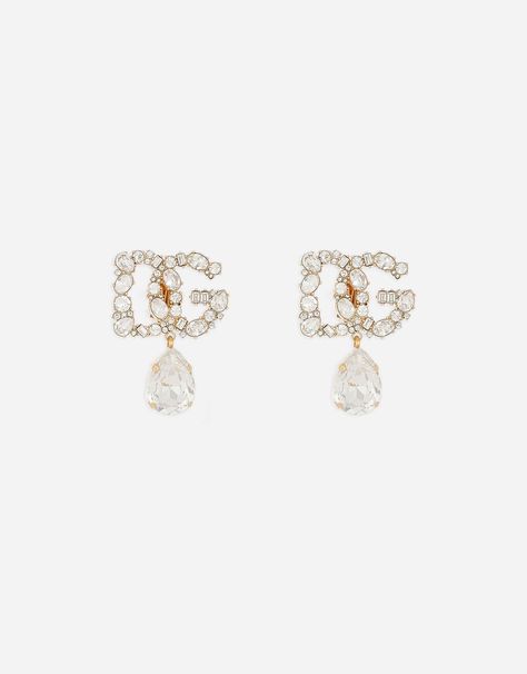 Dolce & Gabbana Earrings with DG logo and rhinestone teardrop pendant D&g Earrings, Dolce Gabbana Jewelry, Dolce And Gabbana Earrings, Princess Life, Expensive Jewelry Luxury, Dg Logo, Gold Clips, Jewelry Luxury, Expensive Jewelry