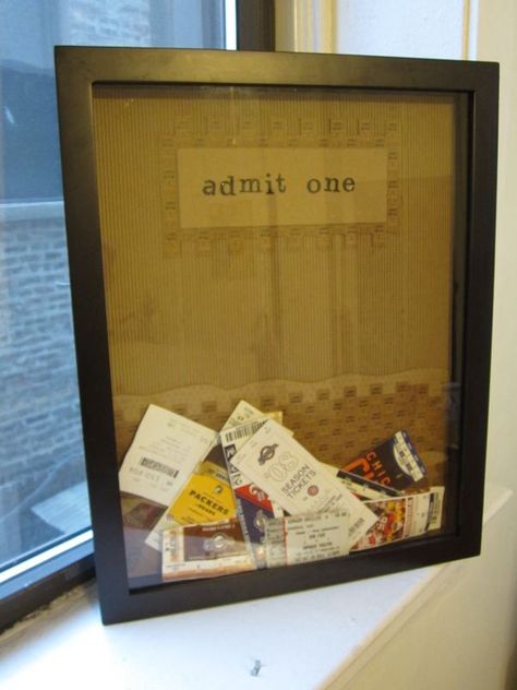 DIY room decor to put all your movie tickets in since you know you always save them! - okay, this is a cool way to keep up with/justify keeping movie ticket stubs, plane and train tickets, etc. Ticket Shadow Box, Memories Box, Museum Tickets, Monogrammed Items, Concert Tickets, Crafty Craft, Crafty Diy, Craft Time, Memory Box